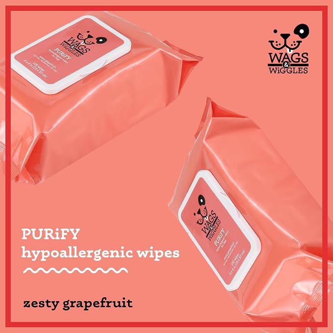 Wags & Wiggles Hypoallergenic Dog Wipes, Zesty Grapefruit, 100 Count