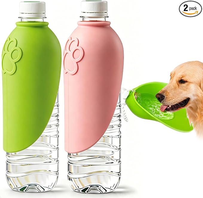 2pcs Portable Dog Water Bottle Attachment, Slip-on Pet Water Bowl for Walks