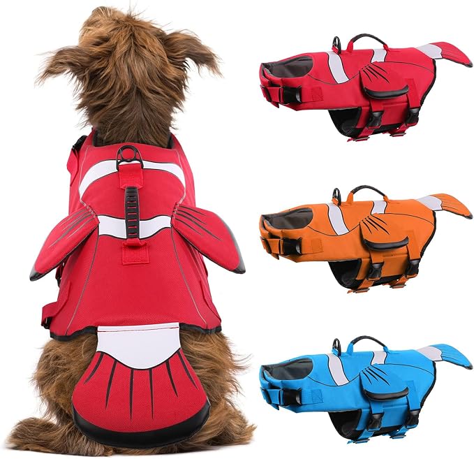 DENTRUN Dog Life Jacket for Swimming Boating, High Visibility Safety Vest