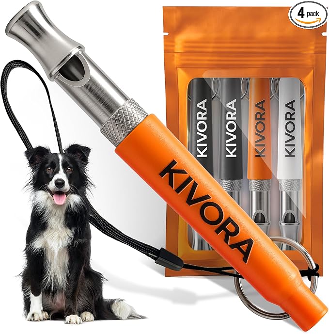 KIVORA 4 Pack Dog Whistle to Stop Barking Neighbors Dog,304 Stainless Steel Adjustable Ultrasonic Silent Dog Training Whistle for Recall & Bark Control,Professional Whistle Suitable for All Dogs