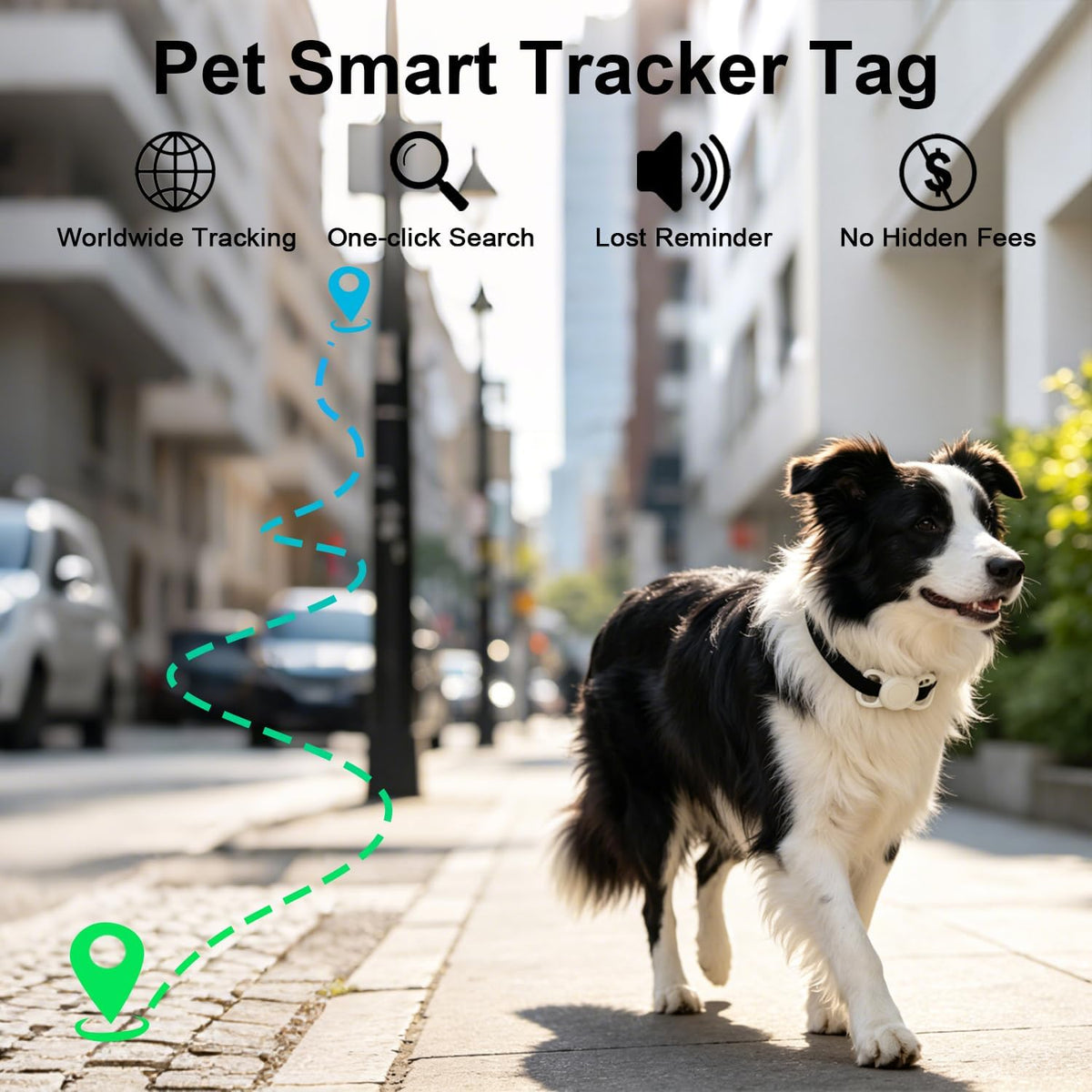 Pet Tracker Tag, Smart GPS Track Device for Dog/Cat Collar