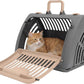 SportPet LARGE Hard-Sided Travel Cat Carrier - Cat Carrier with Patented Wide Side-Opening Door, Foldable Portable Pet Carrier with Removable Bed for Cats & Small Pets up to 25lbs - Gray/Tan