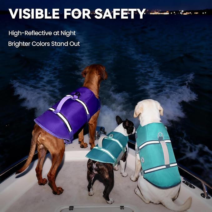 VIVAGLORY Dog Life Vest Rip Stop Dog Swim Vest, XS, Turquoise
