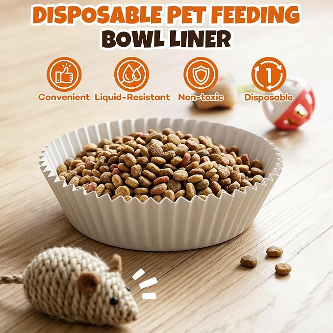 ALOTIKI 600Pcs Disposable Cat Food Bowls Liner & 3 Stainless Steel Cat Bowl