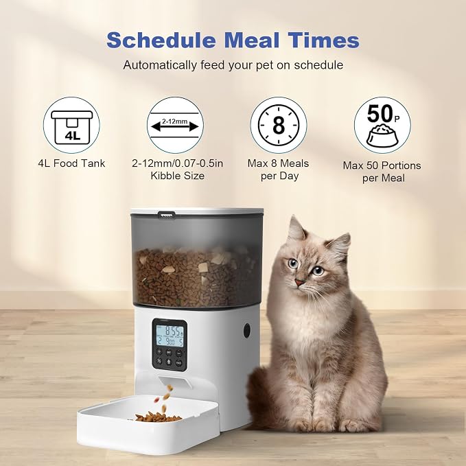 ANDOLL HOME Automatic Cat Feeder, Cat Food Dispenser with 10s Voice Recorder, Pet Feeder up to 8 Meals per Day, Timed Dog Feeder with Dry Food Sealed Ring