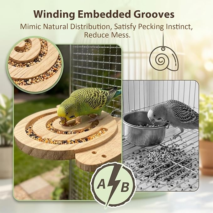 2Pcs Bird Foraging Toys Puzzle Feeders, Wood Bird Enrichment Toys with Perch for Cages Reduce Seed Mess, Foraging Toys for Novice/Older/Slow-Learning Birds