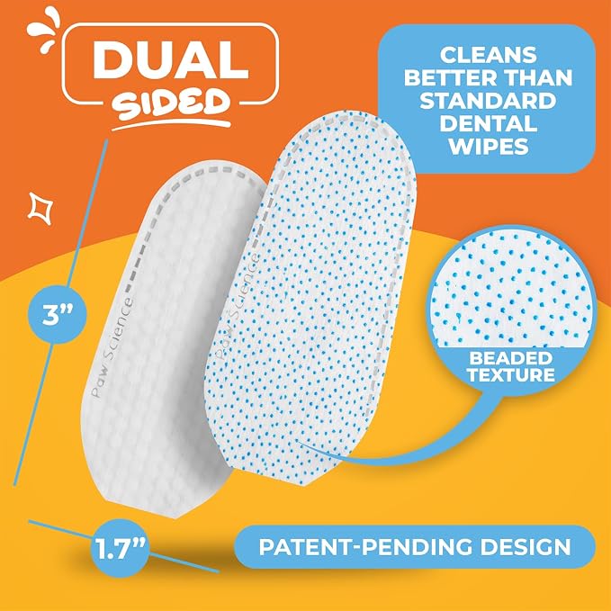 Paw Science Dog & Cat Teeth Cleaning Wipes - Dental Finger Wipes for Cats & Dogs - Pet Toothbrush & Tooth Brushing Kit - Effective Teeth Cleaner (Unscented)