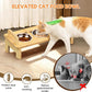 Bamboo Elevated Cat Bowls, 3 Stainless Steel Raised Cat Bowl with Stand, 15°Tilted Cat Feeding Station, Cat Food and Water Bowl Set for Small Cats, Anti Vomitting, Whisker Fatigue (Natural)