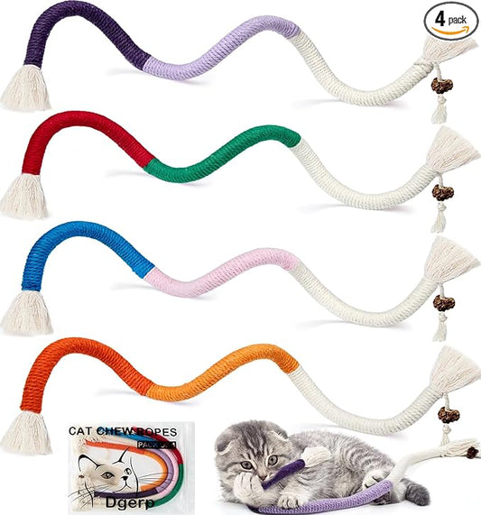 Cat Chew Ropes 4Pcs, Safe Cat Chew Toys for Indoor Cats with Catnip