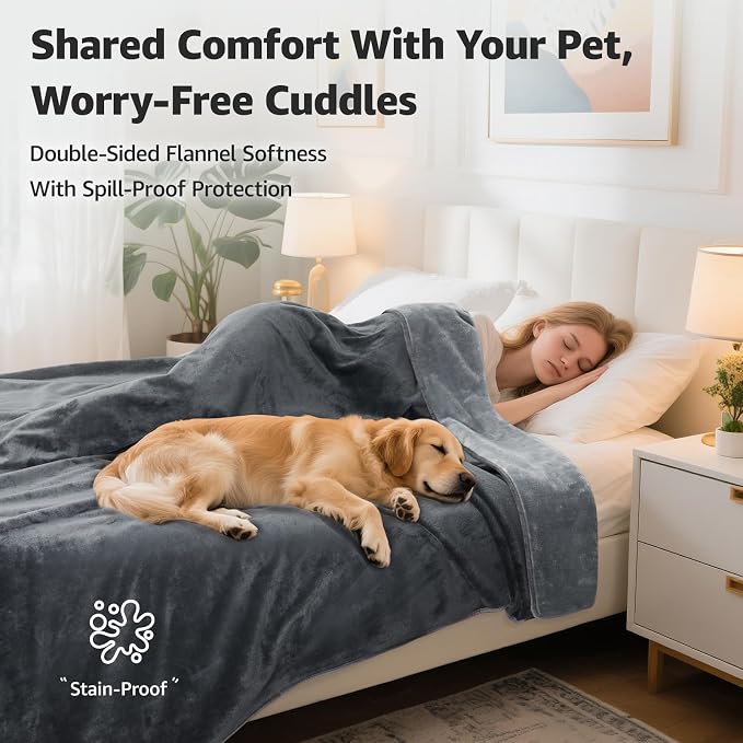 LOOBANI Waterproof Blanket for Bed, Soft Flannel Twin Bed Blanket 60" x 80"