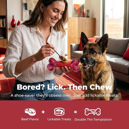 Tough Dog Toys for Aggressive Chewers: Beef Flavored Long Lasting Dog Bones for Large Dogs, Indestructible Dog Chew Toys to Keep Them Busy, Large Dog Toys for Medium & Large Breed, Red