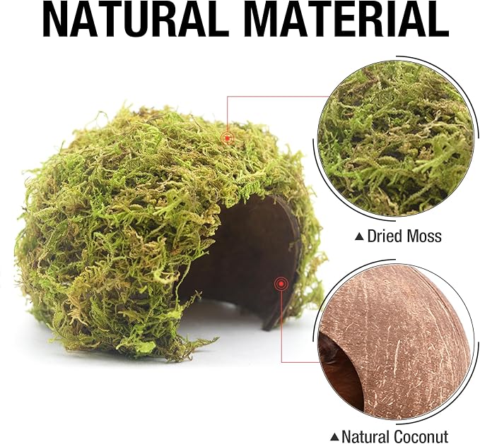 Hamster Hideaway/Hideout,Mossy Cave Hide,Hamster House/Hides,Hamster Cage Accessories for Gguinea Pig/Hedgehogs/Gliders/Rats/Mice and Other Small Animals (Small)