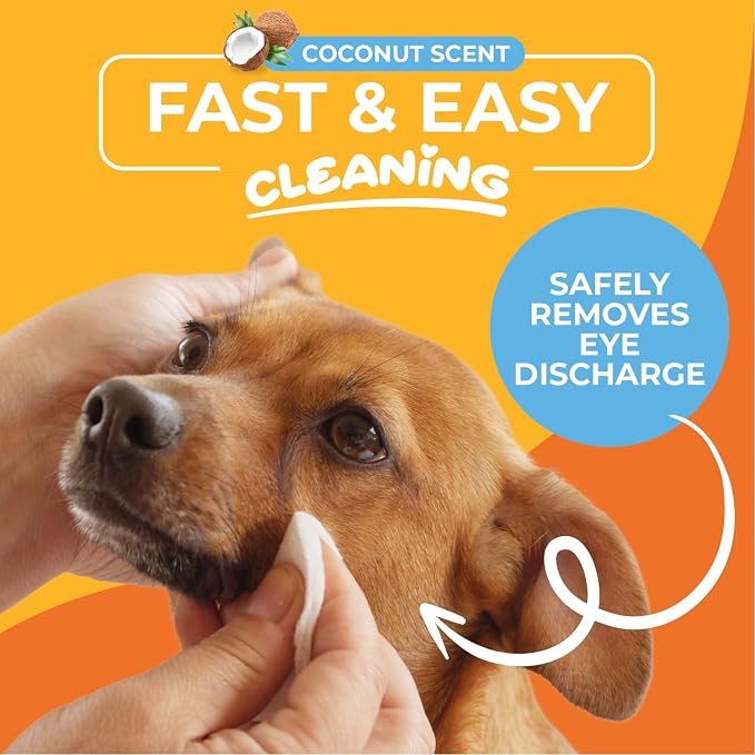 Dog Eye Wipes (100 Count) Hypoallergenic Eye & Face Wipes for Dogs & Cats - Pet Tear Stain Remover & Cleaner - Cleans & Removes Discharge, Crust, & Gunk (Coconut)