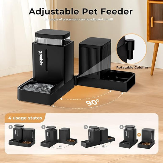 ZOMISIA Automatic Cat Feeder, Gravity Cat Food Dispenser, 0.8Gal x 2, Black