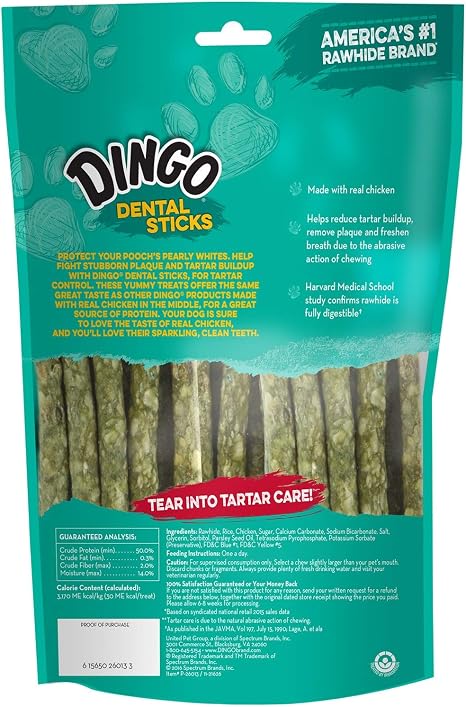 Dingo Dental Sticks Dog Treats With Real Chicken & Parsley, 20 Count
