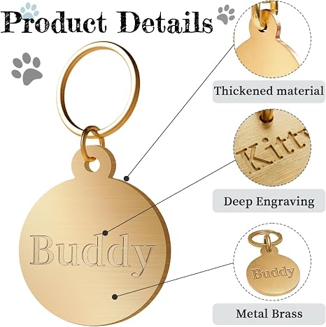 Personalized Solid Brass Dog Tag, Custom Deep Engraved Pet Tags
