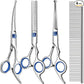 Professional 4 in 1 Dog & Cat Grooming Scissors Kit with Safety Round Tips,Sharp & Durable,Dog Shears for Grooming - Includes Straight, Curved, Thinning Scissors and Comb - Premium Pet Supplies
