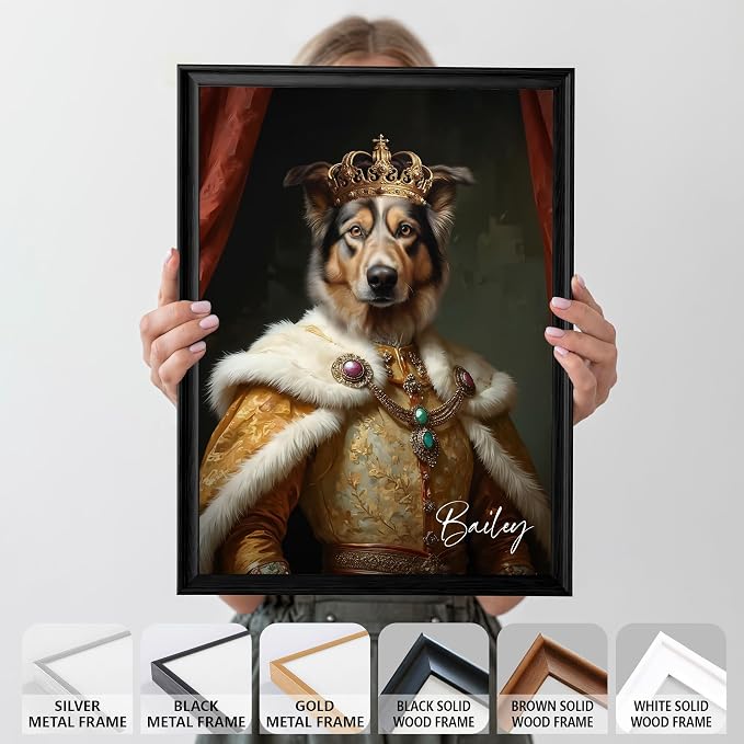 Gleamify Custom Royal Pet Portrait from Photo, Personalized Pet Wall Art