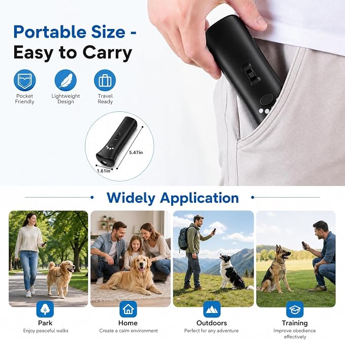 2026 Upgraded Anti Barking Device for Dogs, Ultrasonic Dog Bark Deterrent, Dog Bark Deterrent Devices, Best Anti-Barking Device, 3 Modes Safe Humane Indoor Outdoor Portable Training Tool
