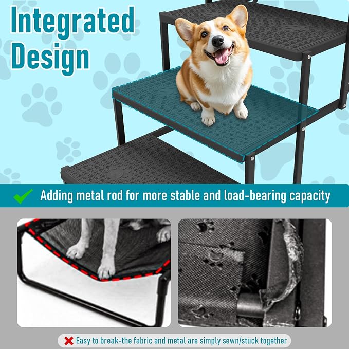 Dog Stairs for car, 6 Steps Foldable Dog Steps for Truck, Upgraded Non-Slip Pet Stairs for lagre Dogs, Metal Pet Stairs for SUV, Truck and Cars