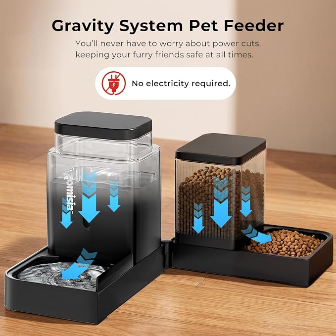ZOMISIA Automatic Cat Feeder, Gravity Cat Food Dispenser, 0.8Gal x 2, Black