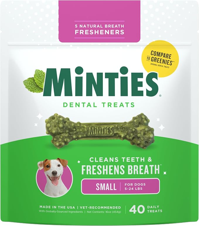 Minties Dog Dental Bone Treats, Tiny/Small 5-25 lbs, 40 Ct