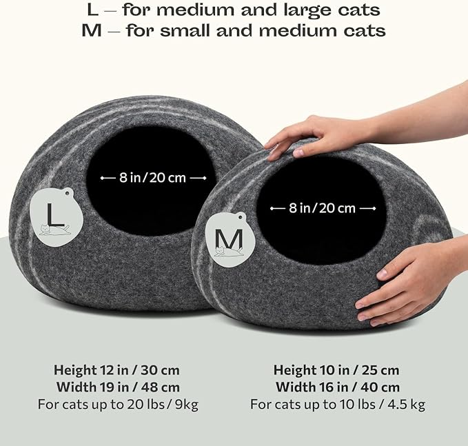 MEOWFIA Cat Cave - Merino Wool Bed for Indoor Cats (Dark Gray, Medium)