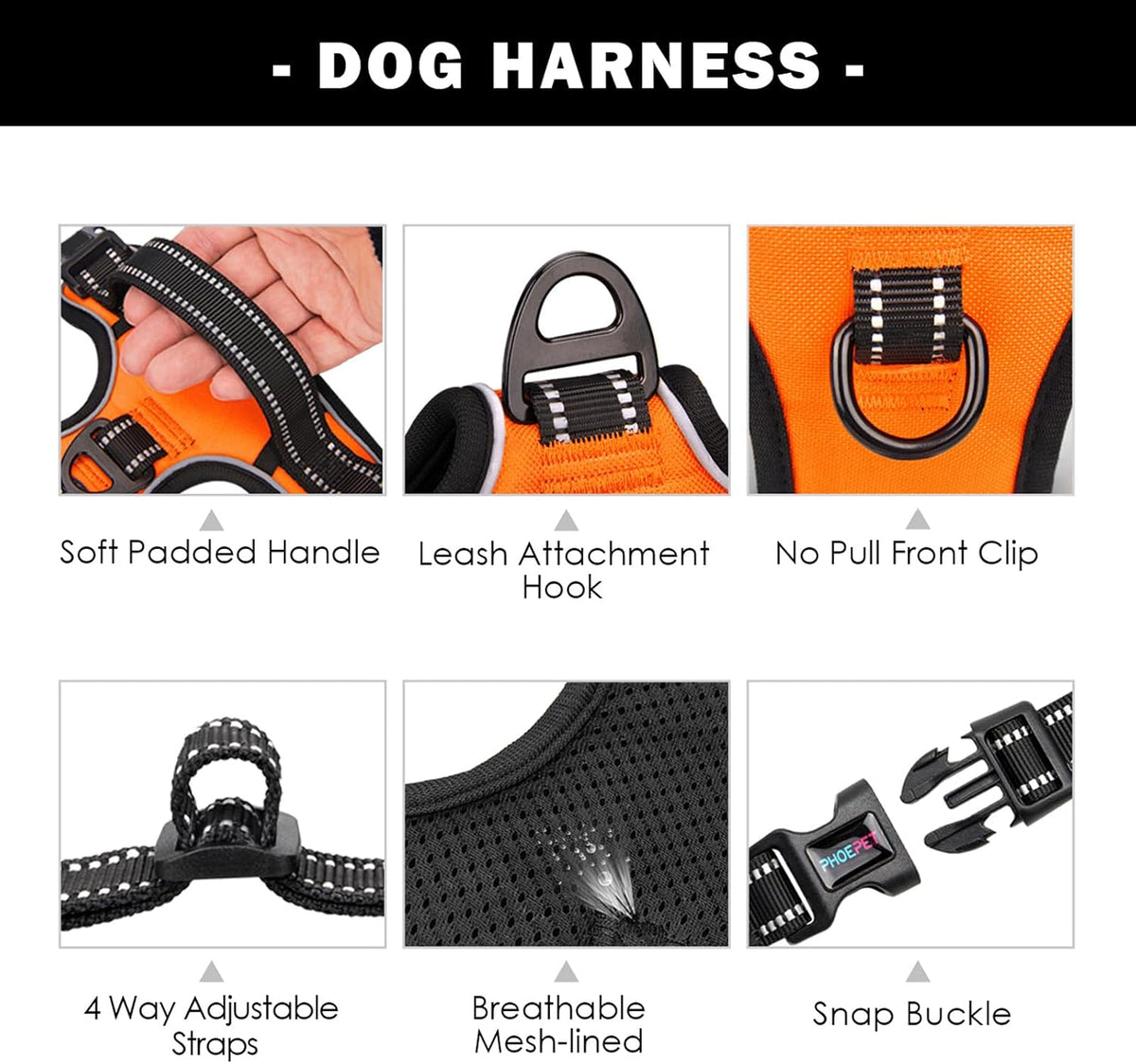 PHOEPET No Pull Dog Harness Medium Reflective Front Clip Vest with Handle