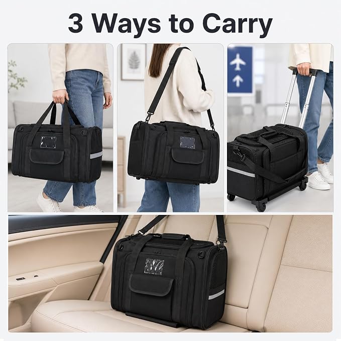 Airline Approved Expandable Pet Carrier with Wheels,Foldable Oxford Cloth Cat Dog Travel Trolley Bag [Object Object]