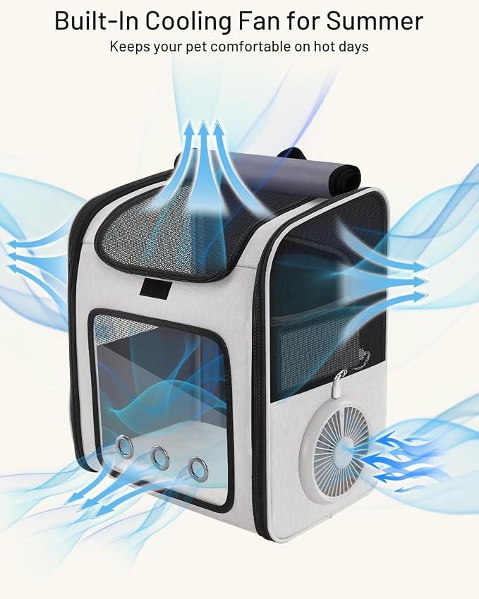 Smart Cat Backpack Carrier with Cooling Fan & Heating Pad