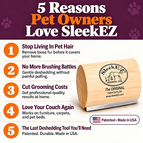 SleekEZ Dog Brush for Shedding | Patented Deshedding Dog Brush | Pet Hair Remover for Short, Medium & Long Coats | Made in USA | 5 Inch