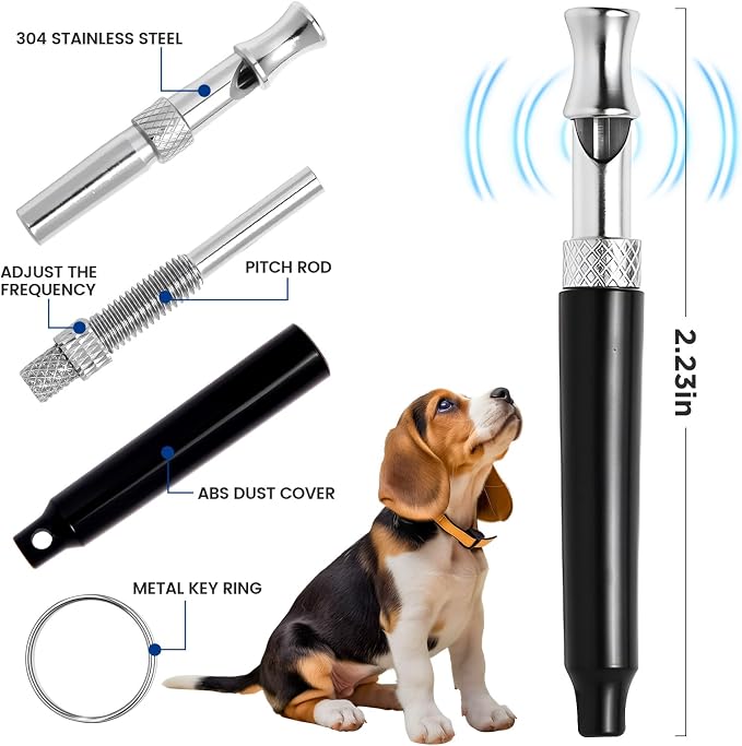 2 Pack Dog Whistle - Dog Whistle to Stop Barking Neighbor's Dog & Long Range Recall, Adjustable Ultrasonic Silent Dog Whistle with Lanyard for Training Recall, Professional Obedience (Black & White)