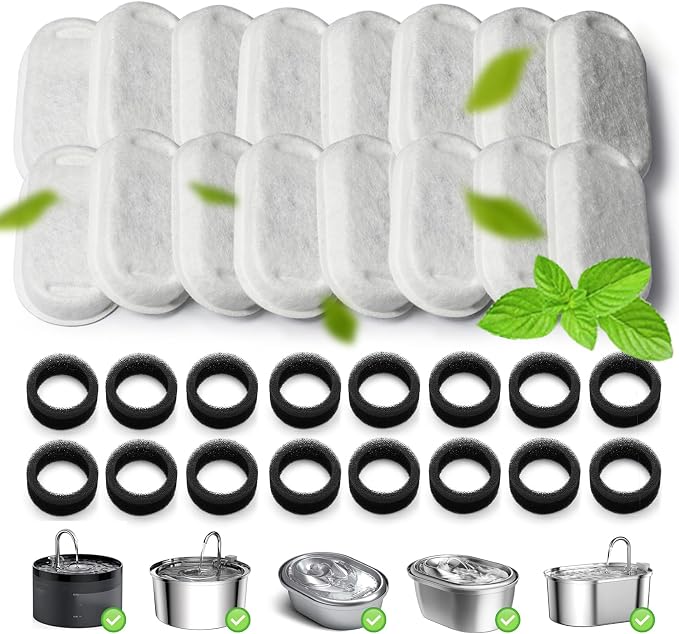 Cat Water Fountain Filter 32Pcs Fit 101oz/3L Stainless Steel Pet Fountain