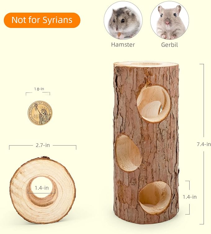 Niteangel Natural Wooden Hamster Mouse Tunnel Tube Toy Forest Hollow Tree Trunk