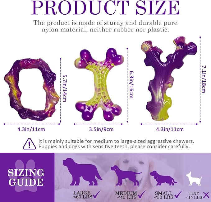 Frienhund Tough Dog Toys for Aggressive Chewers 3 Pack, Indestructible Dog Toys for Large Dogs, Dog Chew Toys, Aggressive Chew Toys to Keep Them Busy, Dog Toy for 30-75lbs Medium/Large Breeds