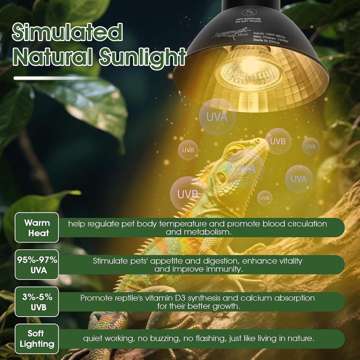 Reptile Heat Lamp Reptile Light Fixture 2Inch Shallow Dome with Dimmer and Cycle Timer, Max 100W, 2 Pack Heat Lamps UVB Bulb UVA Basking Light for Bearded Dragon Turtle Chicken Lizard Snake Gecko Tank