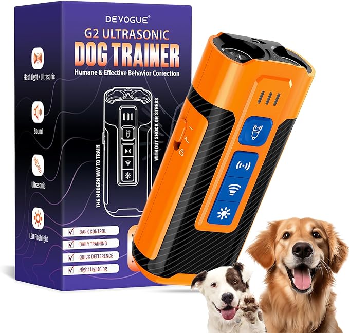 DEVOGUE® Dog Bark Deterrent Devices with Different Training Modes – Rechargeable Anti Barking Device for Dogs – 10 to 12 Meter Long Range Ultrasonic Dog Bark Deterrent