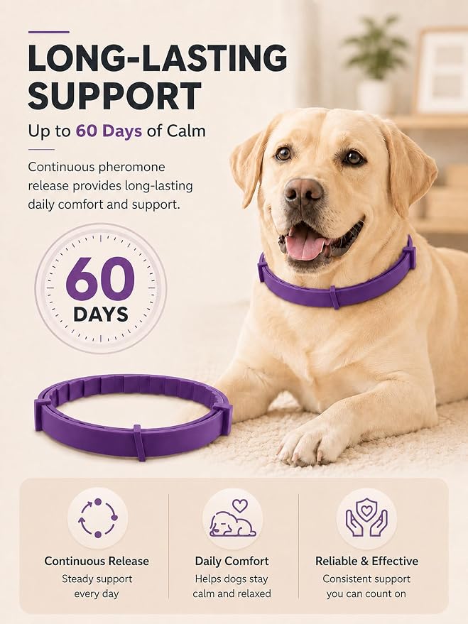 Booklov Calming Collar for Dogs - Separation Anxiety Stress Relief, Purple