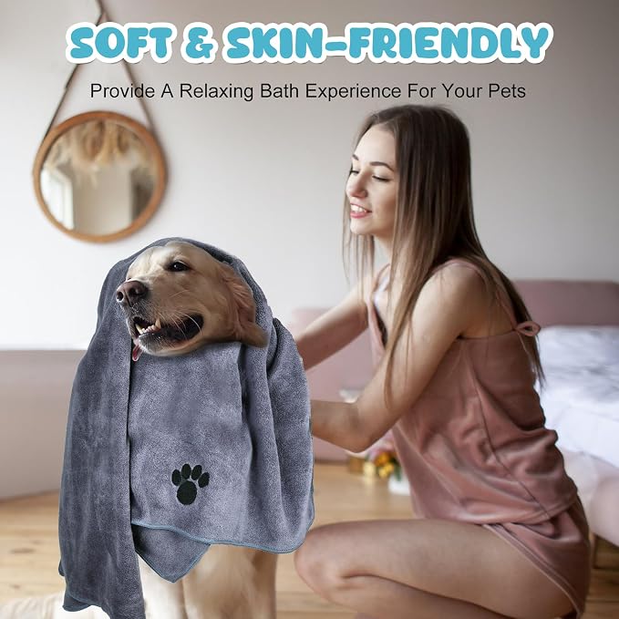 2 Pack Microfiber Dog Towels for Drying Dogs, Super Absorbent and Soft