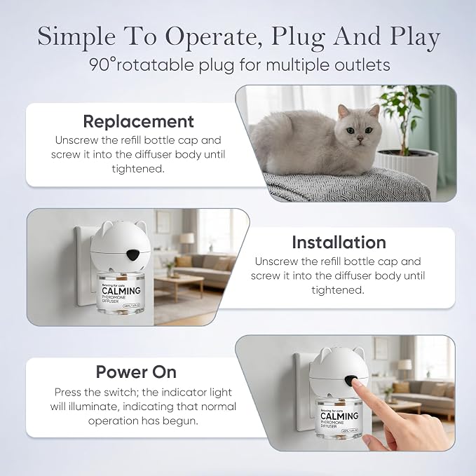 Cat Calming Pheromone Diffuser Feline Pheromones Multicat Diffuser Refills Plug in for Anxiety, Stress, Alone At Home,Spraying, Fighting, Scratching Cat Calm Relaxing 6 in 1 (2 Diffusers & 4 Refills)