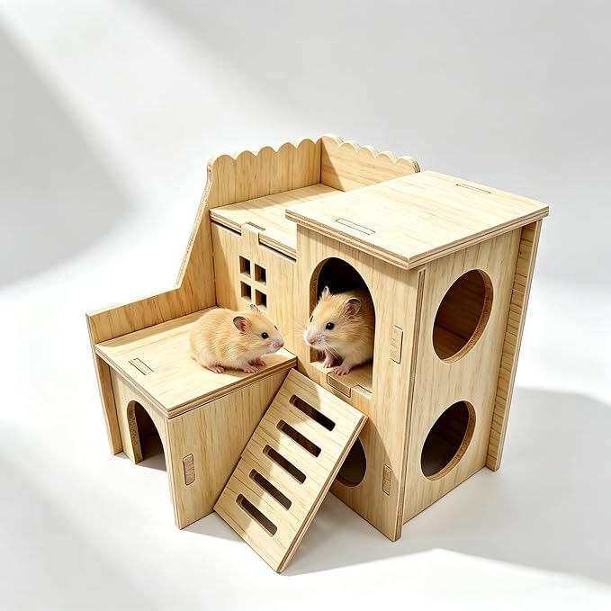 Wooden Hamster Hideout, Cage Accessories Small Pet Enrichment Toy