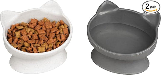 Kitty City Elevated Cat Bowls (Set of 2), Whisker-Friendly Raised Cat Food & Water Dishes, Modern Pedestal Design, Dishwasher Safe, 6.5 oz Each – White & Gray