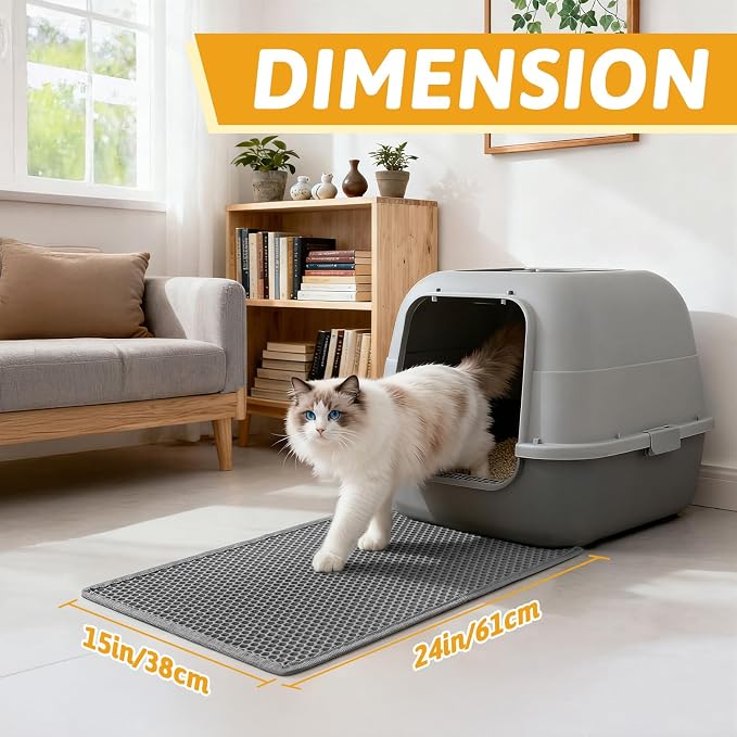 Pieviev Cat Litter Mat, Double-Layer Waterproof Litter Trap, 24" x 15" Gray