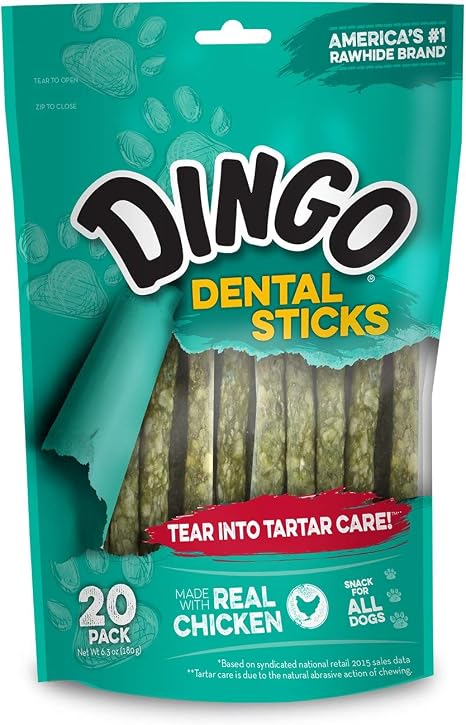 Dingo Dental Sticks Dog Treats With Real Chicken & Parsley, 20 Count