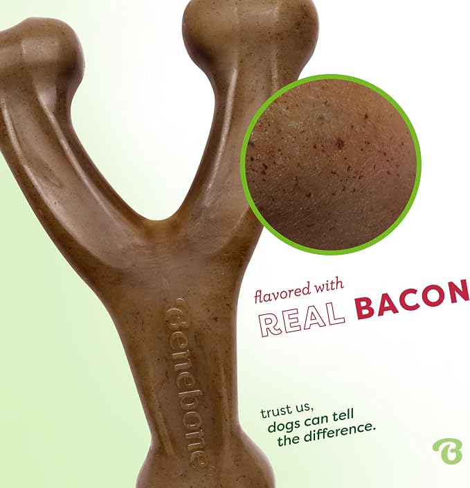 Benebone Wishbone Dog Chew Toy for Aggressive Chewers, Real Bacon, Medium