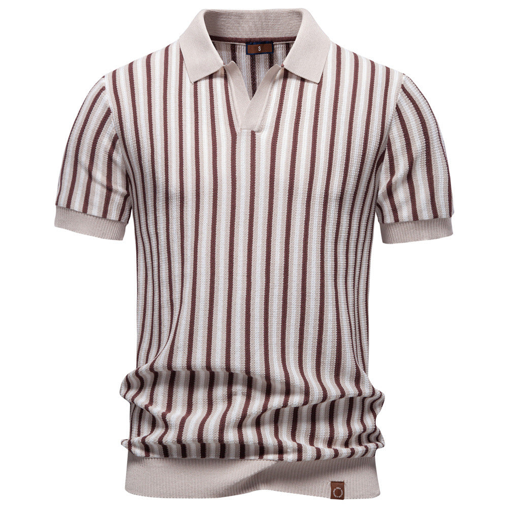 Summer New Lapel Collar Fashionable Striped Short-Sleeve Shirt