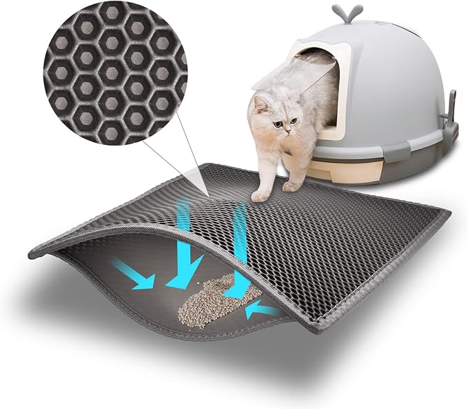 Pieviev Cat Litter Mat, Double-Layer Waterproof Litter Trap, 24" x 15" Gray