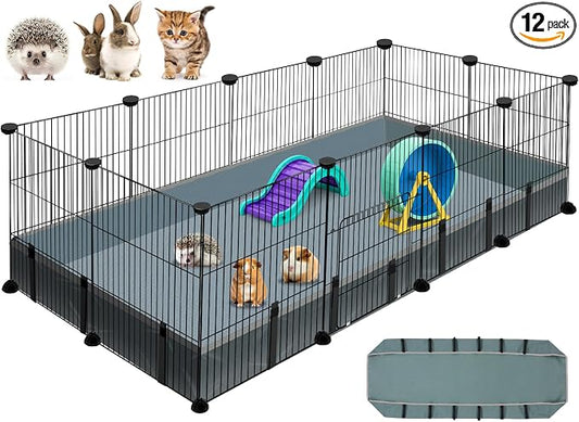 VISCOO 12 Panels Small Animal Playpen, 48" x 24" x 16" Guinea Pigs Cages