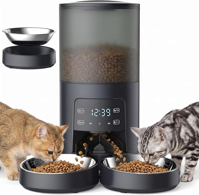 Sweetcrispy Automatic Cat Feeder for 2 Cats, 6L Automatic Pet Feeder