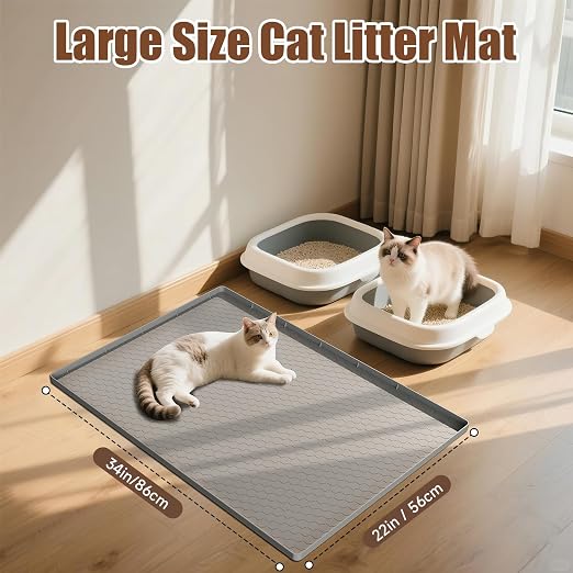 Cat Litter Mat Silicone Rubber, 86×56 Pet Feeding Mat